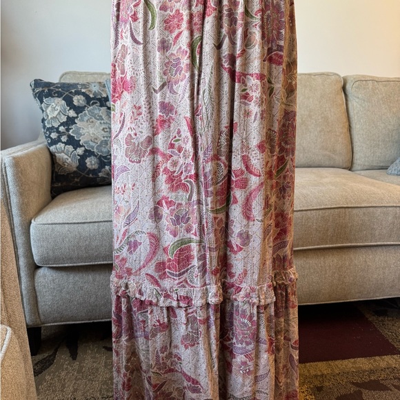 BTFL - Life Ruffled Maxi Dress Size Large Muted Neutrals and Pink Back zipper - Picture 8 of 11